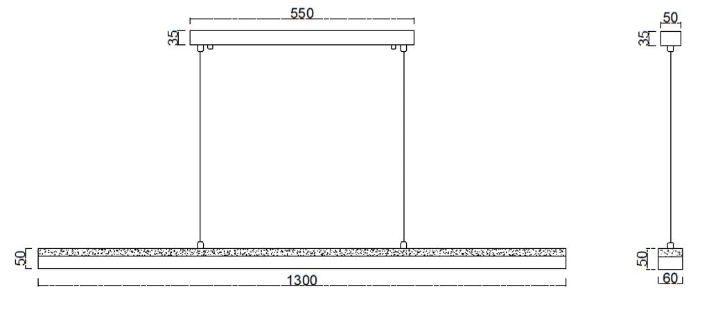 LineaStone Linear Pendant – Grey Stone & Iron Frame (30W LED)