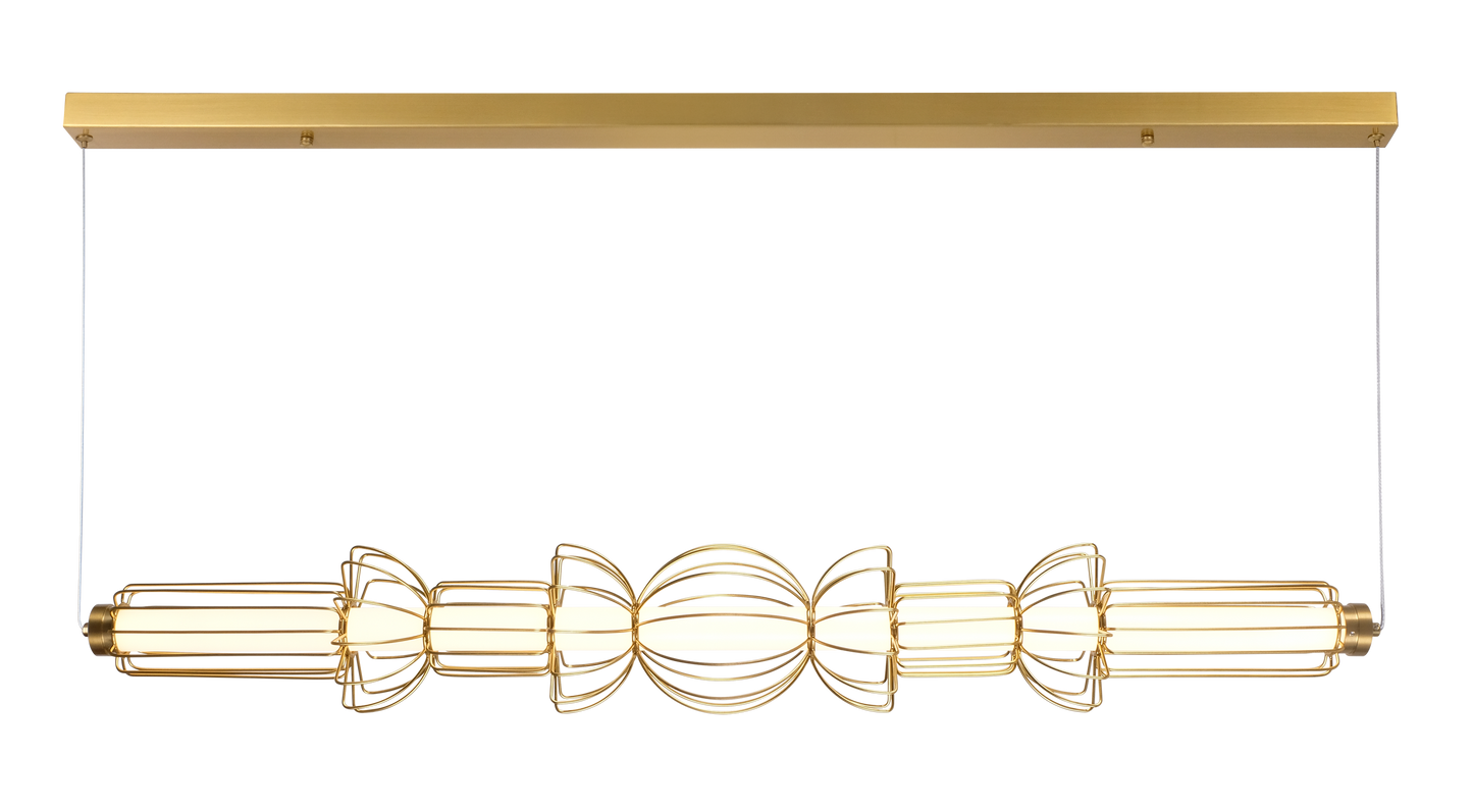 Horizontal Brass Pendant Light with Acrylic Diffuser