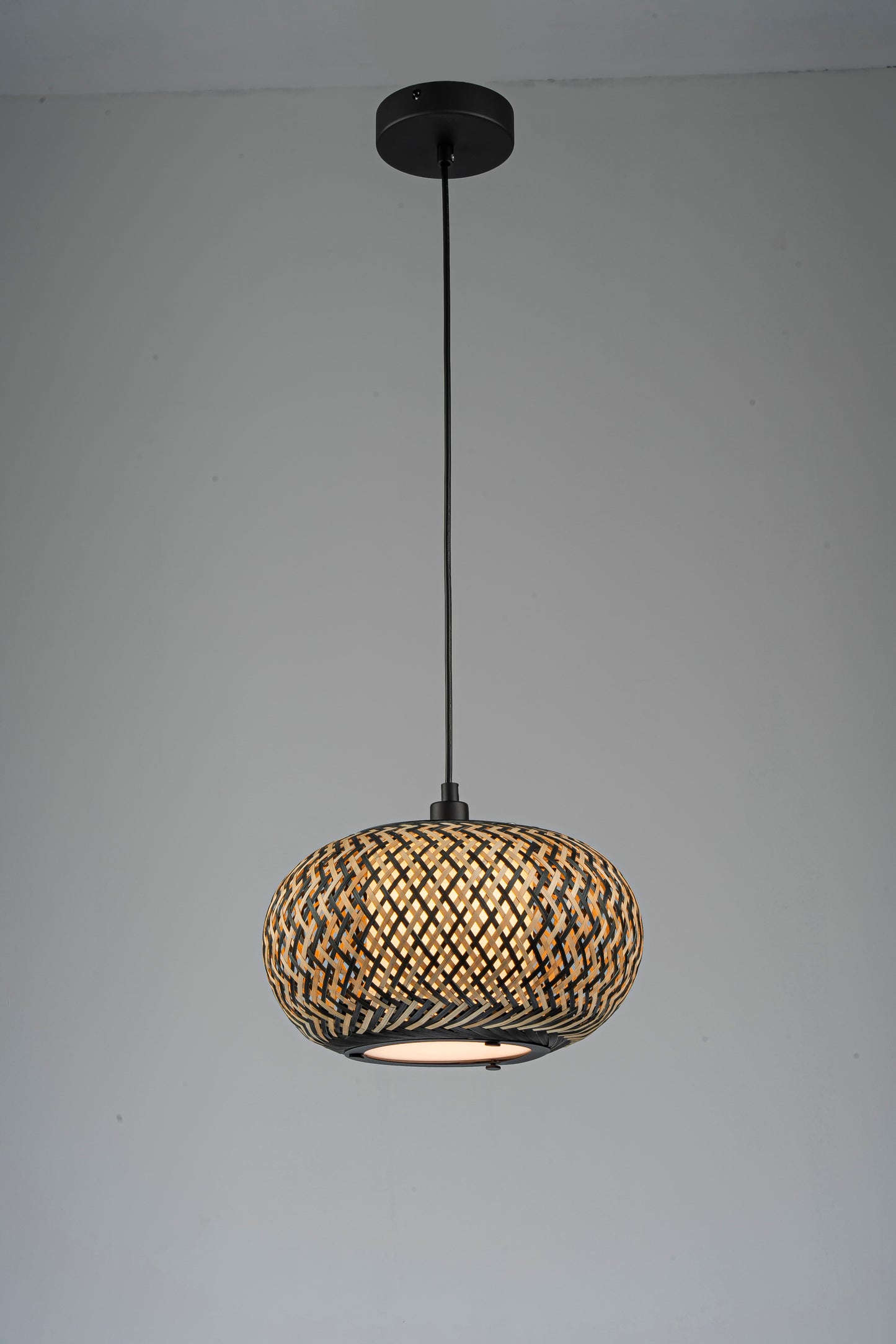 Black Bamboo Pendant Light with E27 Socket