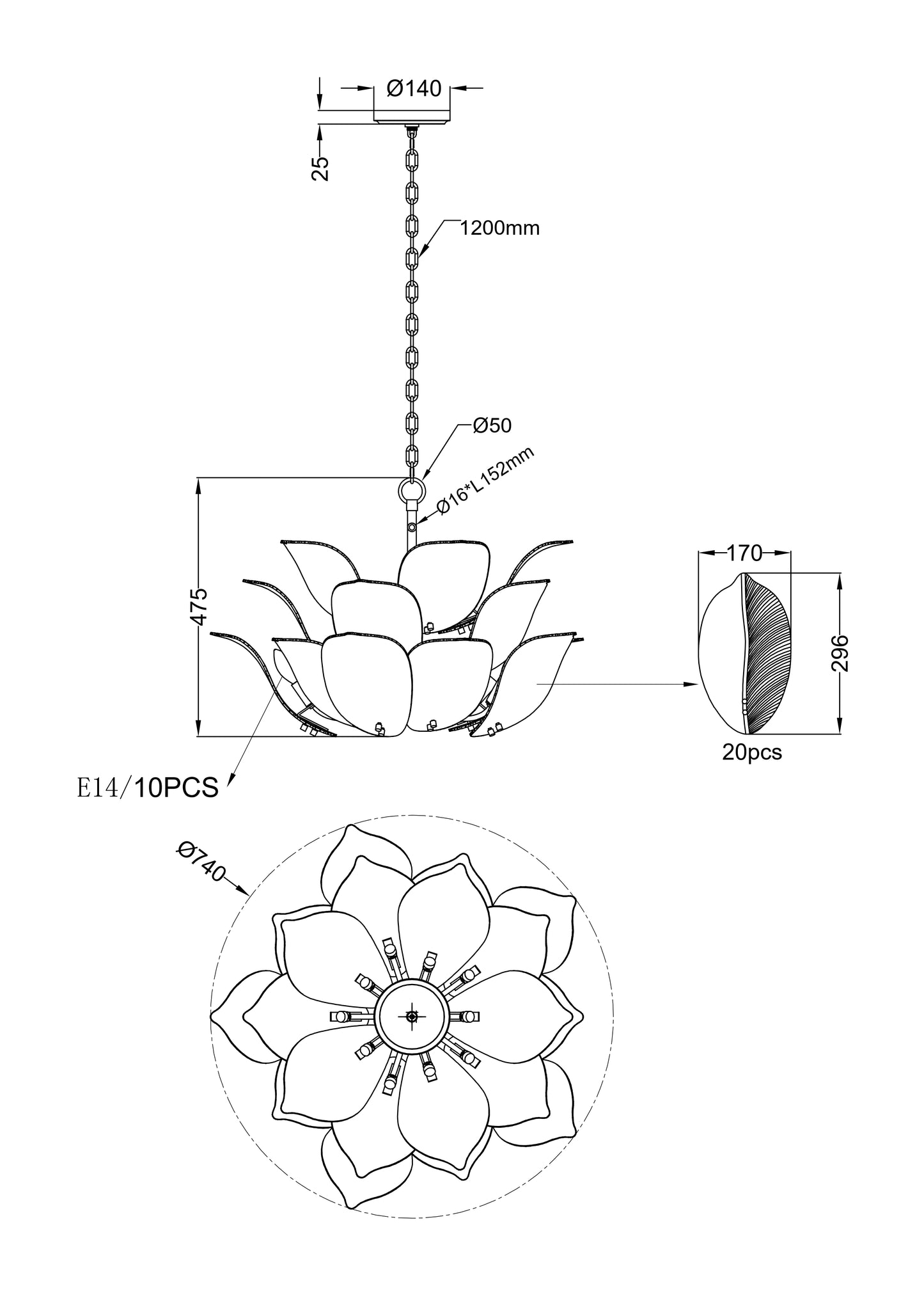 Aurora Amber – 10-Light Brass Pendant with Handcrafted Glass