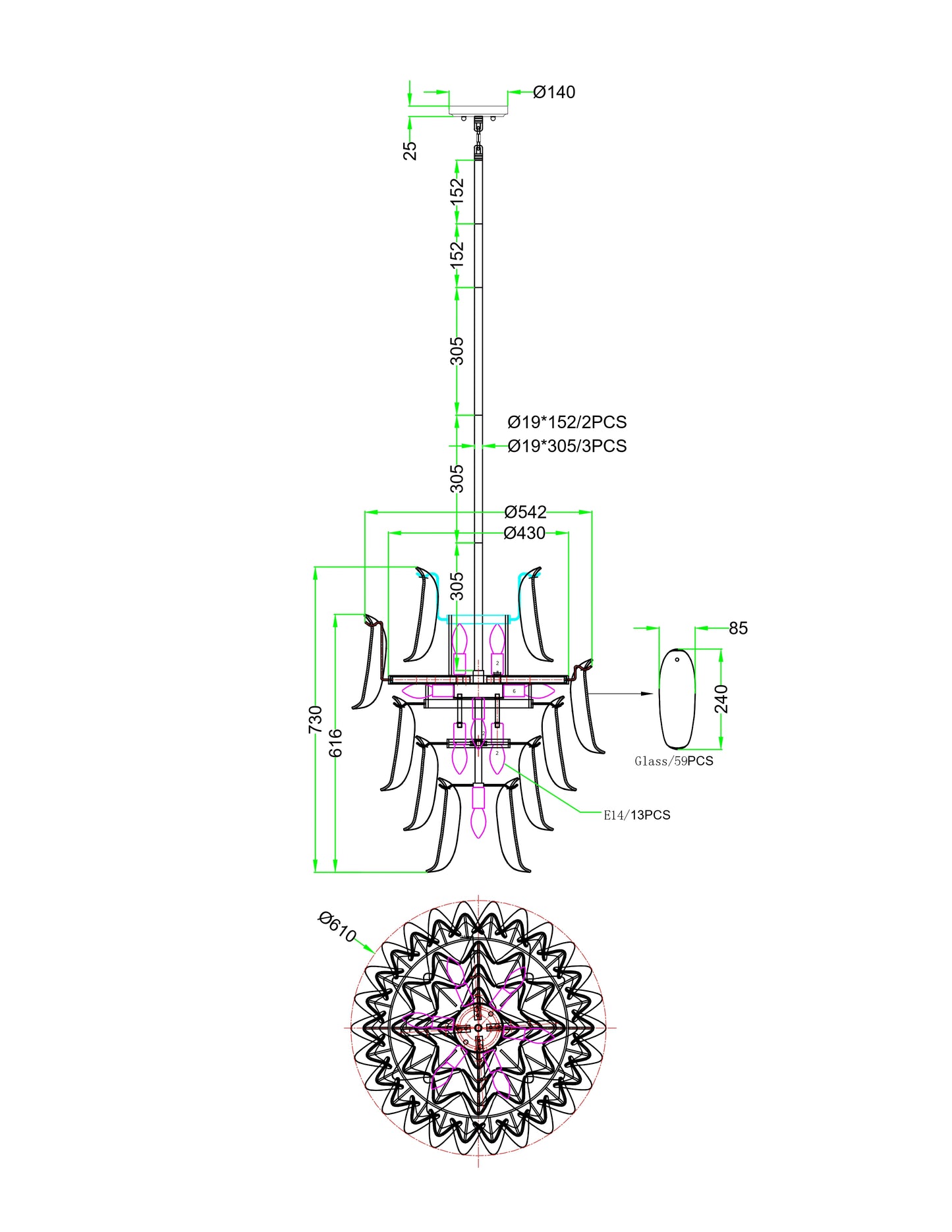 Imperial Amber – Grand 20-Light Pendant with Cracked Glass