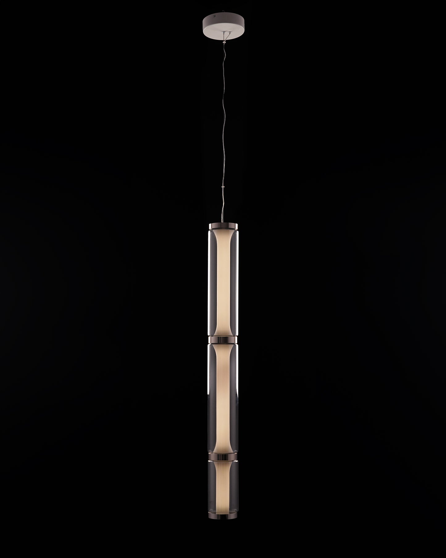 Lumen Arc Mini – Chrome & Glass Vertical LED Pendant