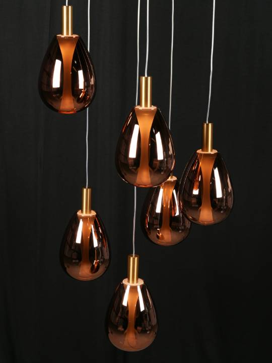 Roselle Aura – 6-Light Chandelier with Rose Glass Shades & Gold Finish