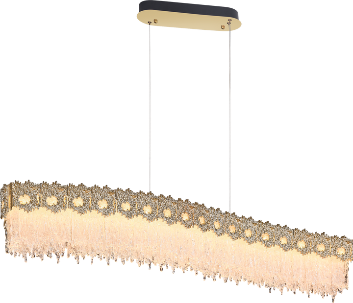 Gilded Stream – 120W Linear LED Chandelier with Artisanal Glass
