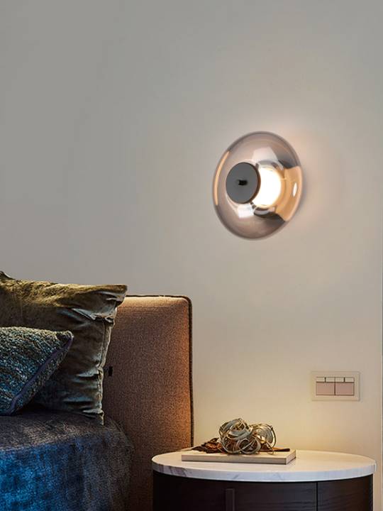 Smoky Grey Dome Wall Light – Matte Black Frame (8W)