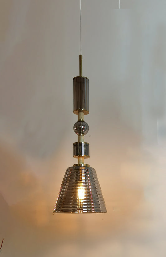 Clara Pendant – Smoky Glass Dome with Gold Frame (E27 Holder)