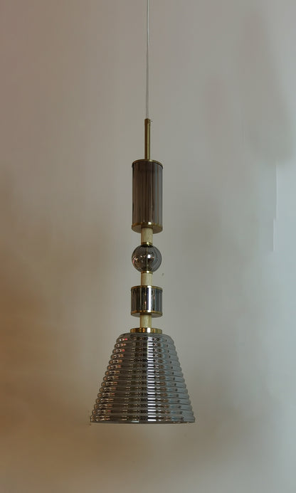 Clara Pendant – Smoky Glass Dome with Gold Frame (E27 Holder)