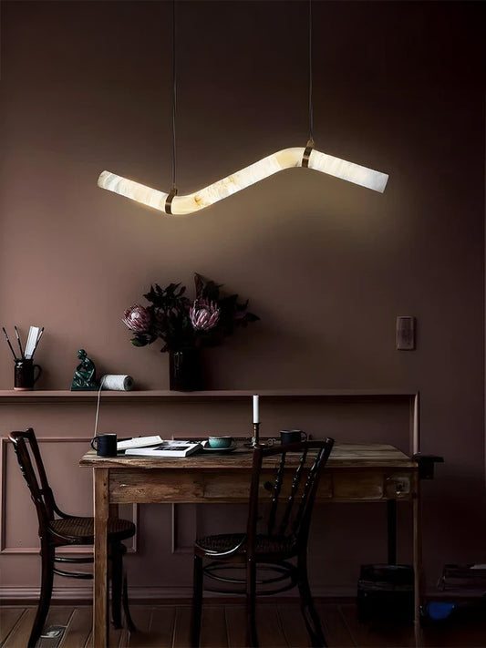 Sorella Linear Pendant – Spanish Alabaster & Antique Brass (38W LED)