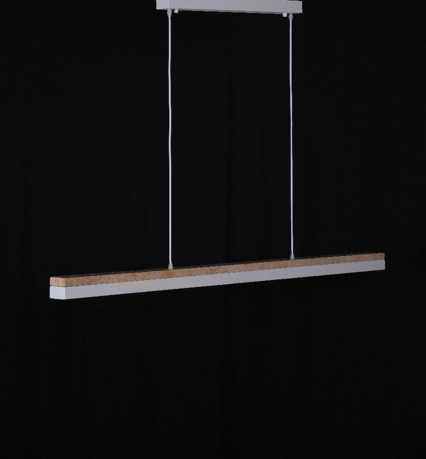 LineaStone Linear Pendant – White Stone & Iron Frame (30W LED)