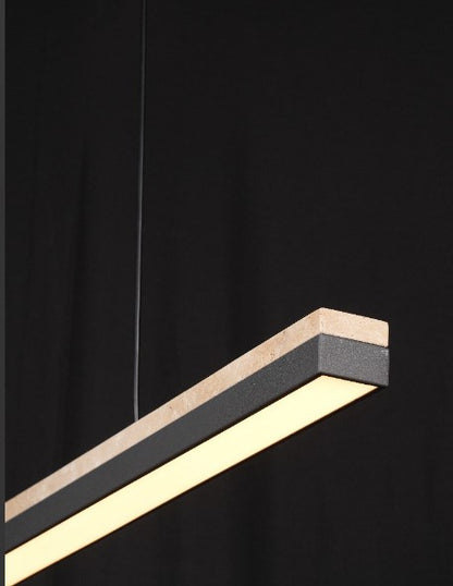 LineaStone Linear Pendant – Grey Stone & Iron Frame (30W LED)