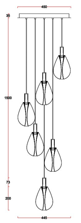 Roselle Aura – 6-Light Chandelier with Rose Glass Shades & Gold Finish