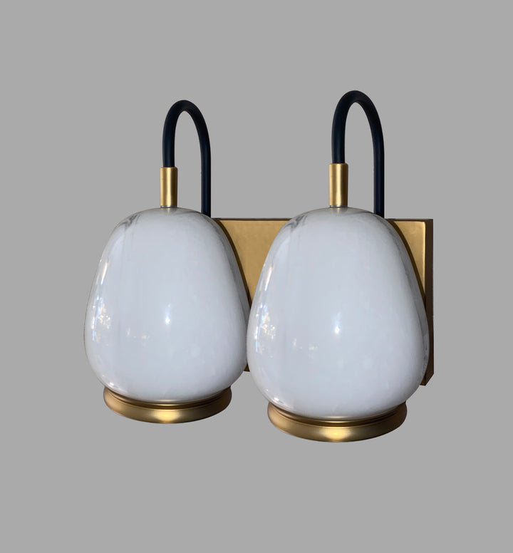 Black & Antique Brass Dual LED Wall Light with Glass Diffuser