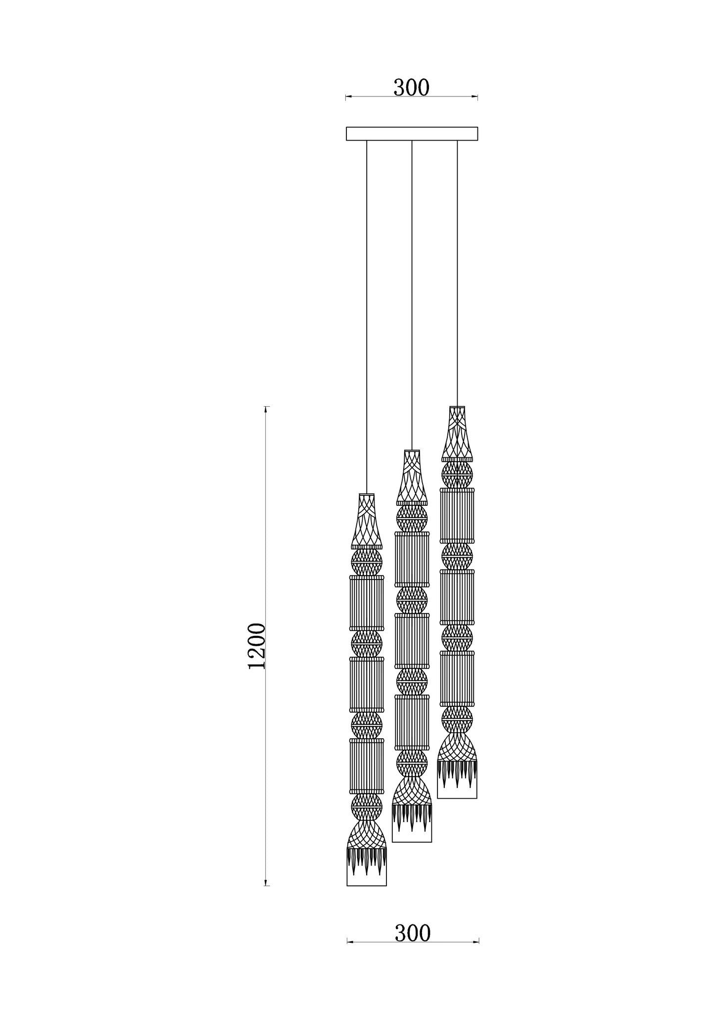 Crystal Cascade – 3-Light Chrome Pendant (60W)