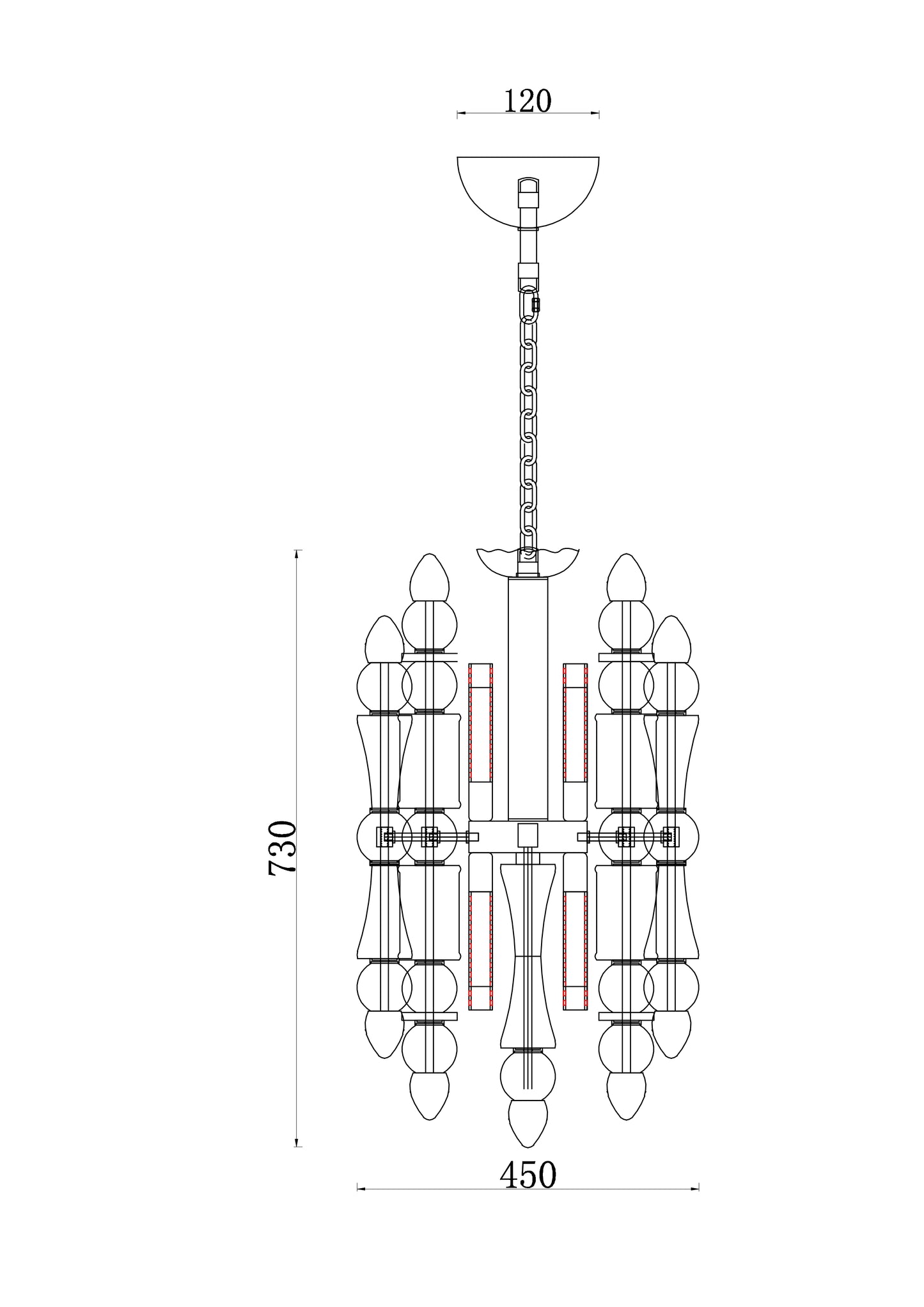 Crystal Crown – 450mm Chrome Glass Pendant Light