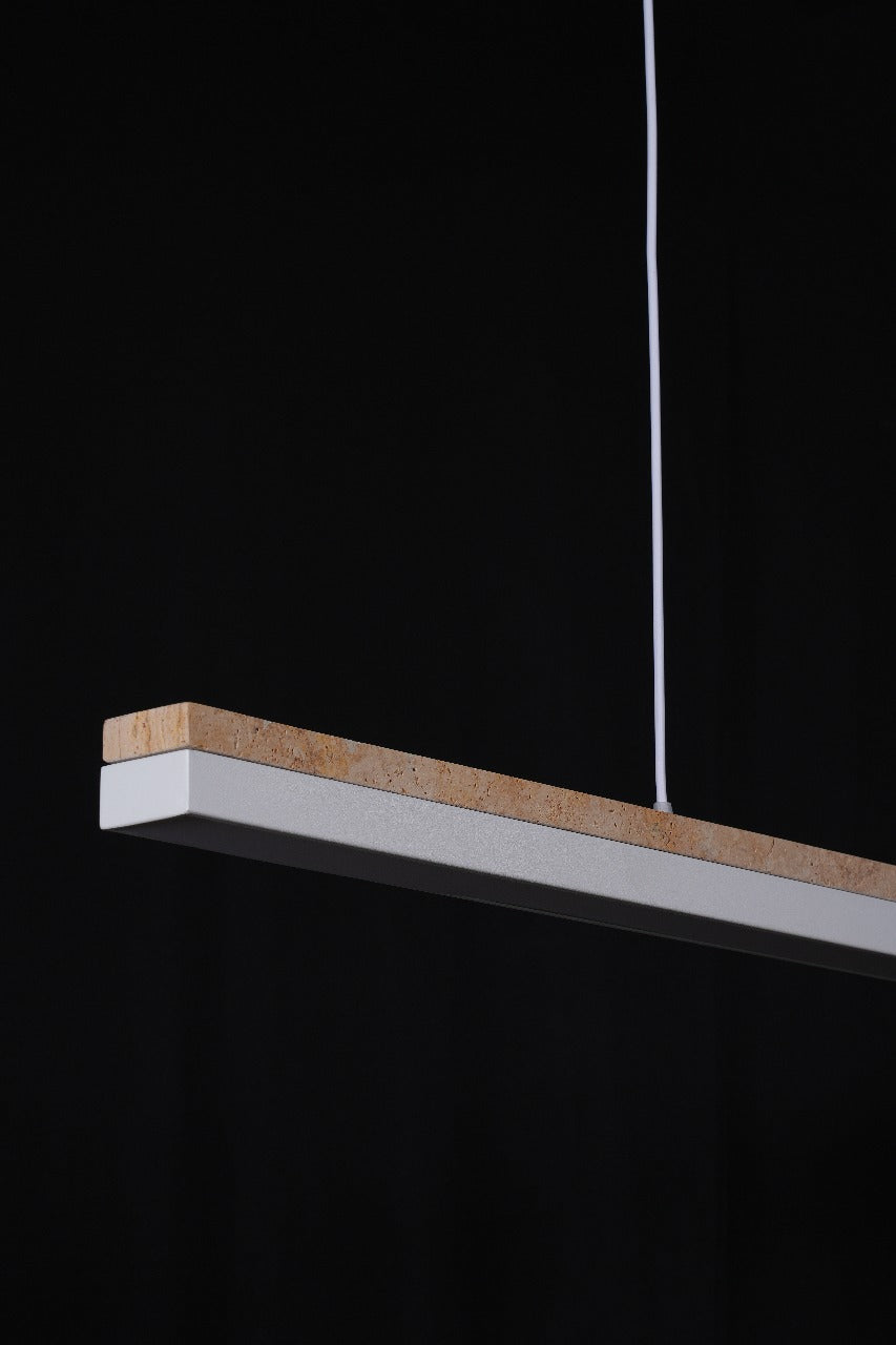 LineaStone Linear Pendant – White Stone & Iron Frame (30W LED)