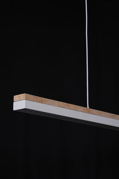 LineaStone Linear Pendant – White Stone & Iron Frame (30W LED)