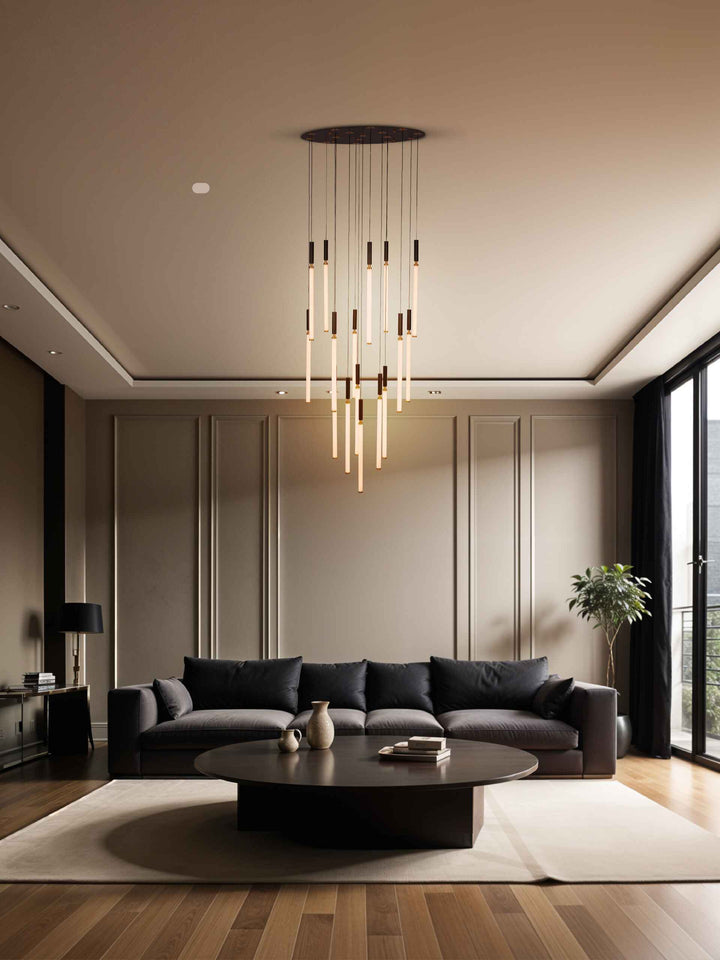 Noir Halo – 16-Light Black LED Chandelier with PC Diffuser