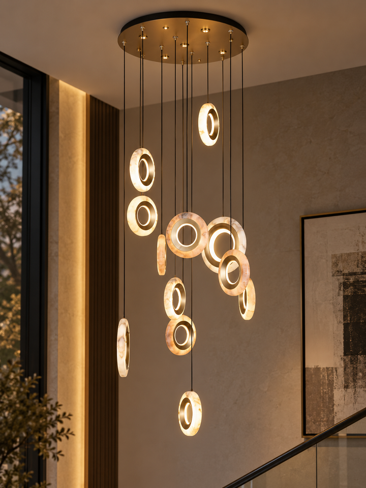 Orris Halo – Multi-Ring Pendant Chandelier in Matte Gold