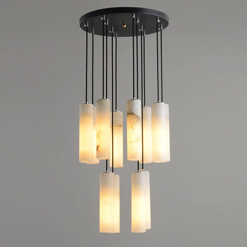 12-Light Spanish Alabaster Chandelier with Antique Brass Canopy – 72W LED