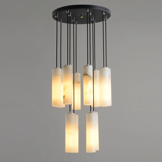 12-Light Spanish Alabaster Chandelier with Antique Brass Canopy – 72W LED