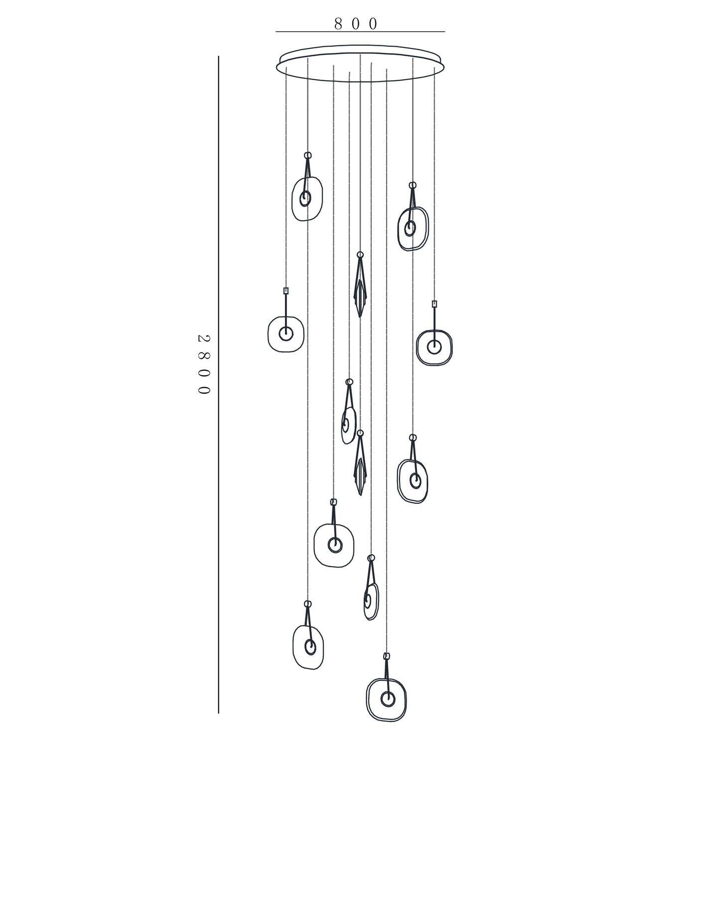 Luna Arc – Circular Gold Chandelier with Frosted Acrylic Diffusers
