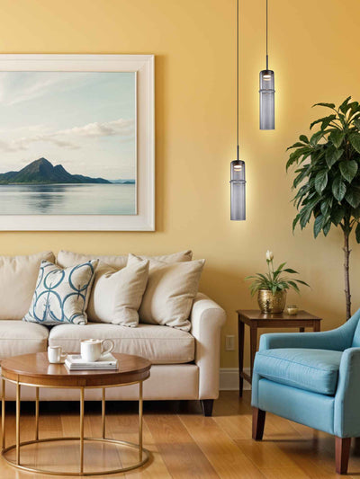 Lunara Pendant – Smoky Glass & Black Iron (7W LED)