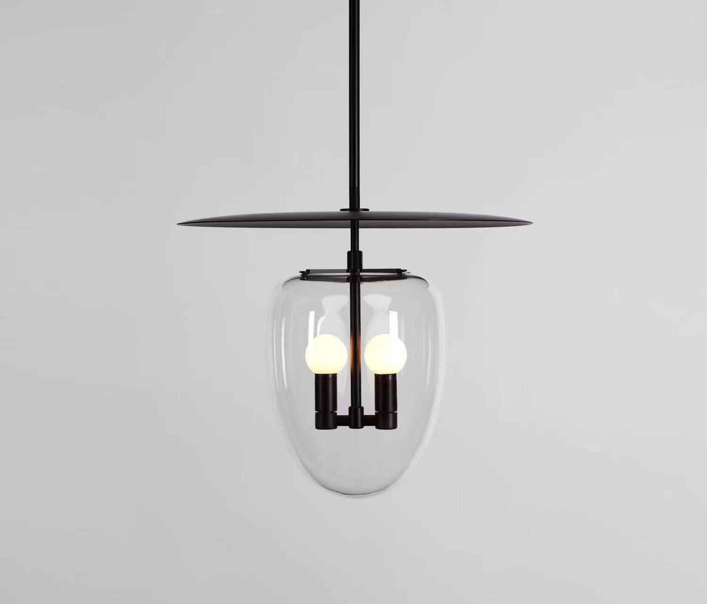 NoirDome Pendant – Dual E14 with Clear Glass & Black Finish