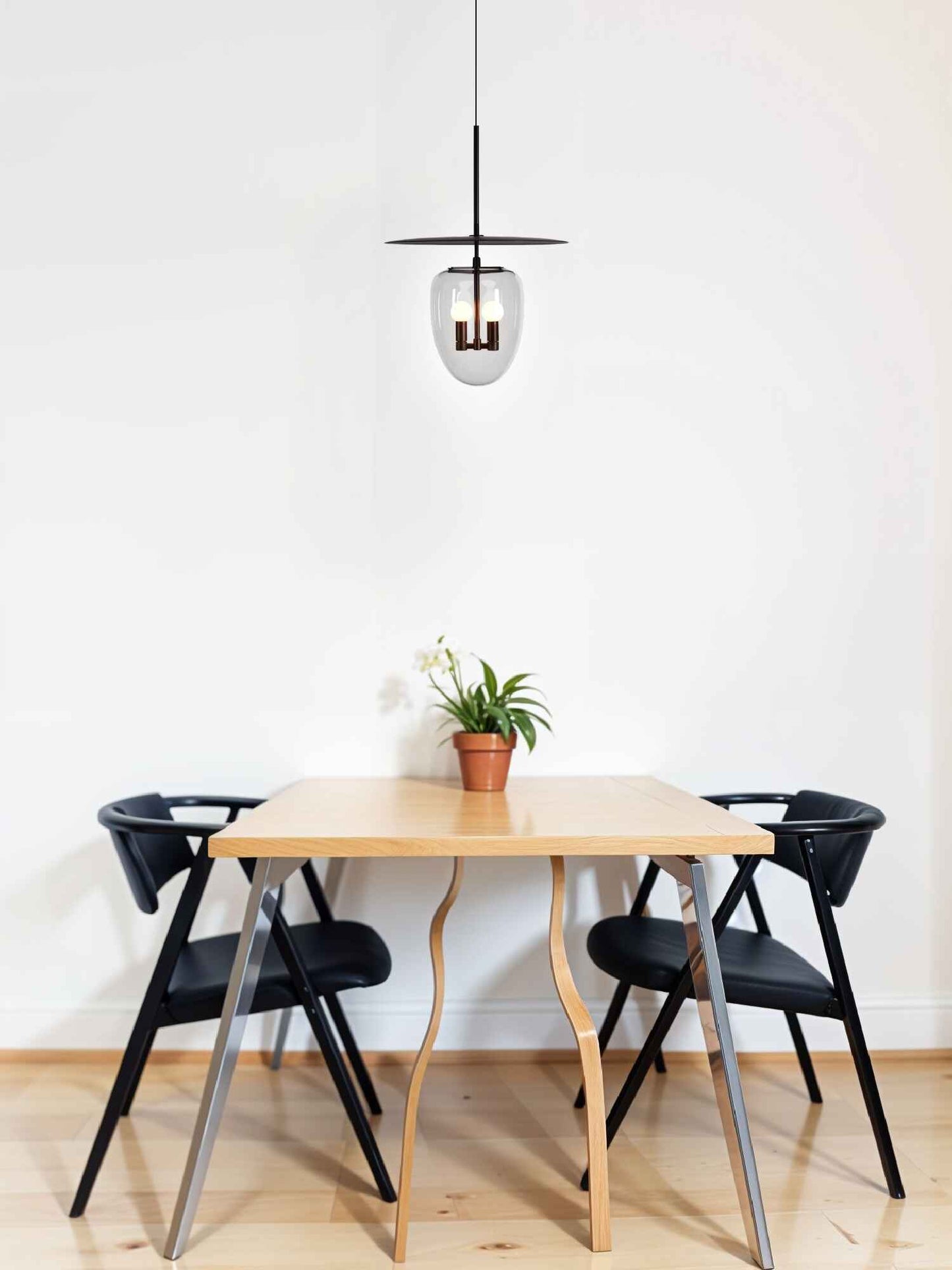 NoirDome Pendant – Dual E14 with Clear Glass & Black Finish