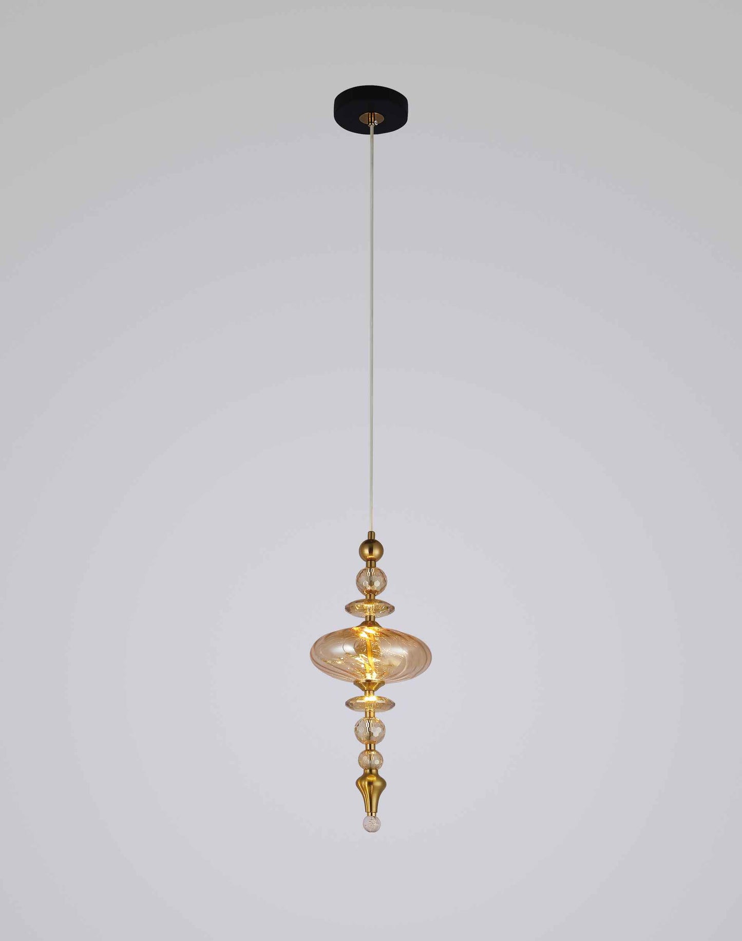 LumaDrop Pendant – Amber Glass & Gold Finish (7W LED)
