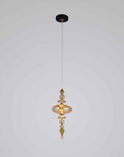 LumaDrop Pendant – Amber Glass & Gold Finish (7W LED)