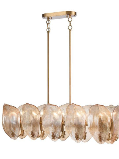 Amber Linea – 12-Light Linear Pendant in Brass with Artisan Glass
