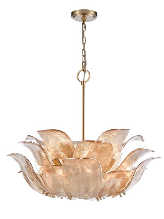 Aurora Amber – 10-Light Brass Pendant with Handcrafted Glass