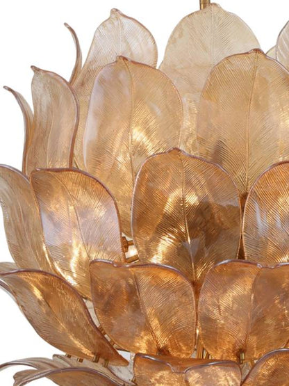 Amber Solstice – 24-Light Pendant in Brass with Handcrafted Glass