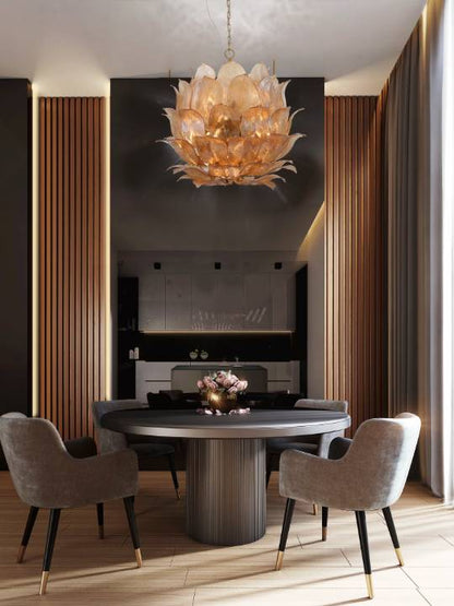 Amber Solstice – 24-Light Pendant in Brass with Handcrafted Glass