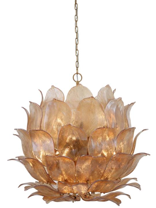 Amber Solstice – 24-Light Pendant in Brass with Handcrafted Glass