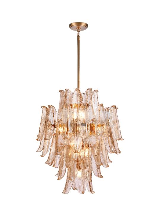 Imperial Amber – Grand 20-Light Pendant with Cracked Glass