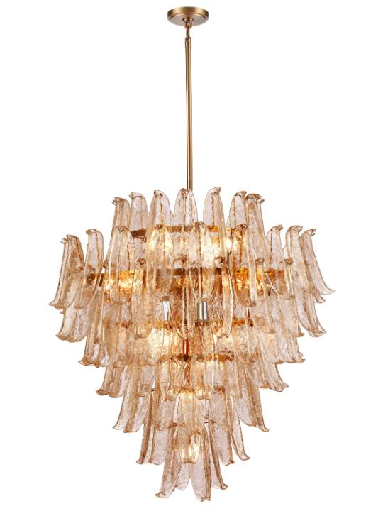 Imperial Amber – Grand 20-Light Pendant Light with Cracked Glass