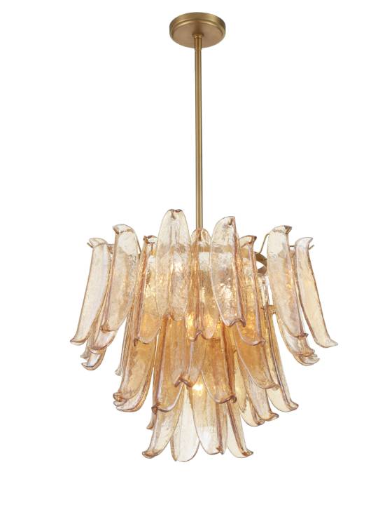 Amber Royale – Brass-Finish Pendant Light with Cracked Glass
