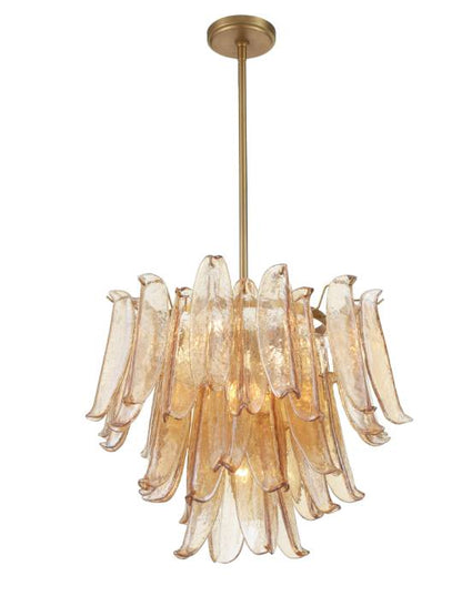 Amber Royale – Brass-Finish Pendant Light with Cracked Glass