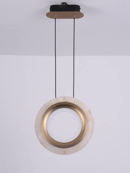Alba Column – Vertical Alabaster Pendant in Matte Gold