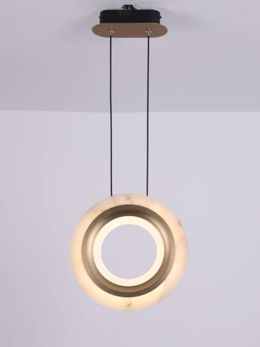 Alba Column – Vertical Alabaster Pendant in Matte Gold