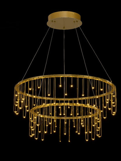 Celestial Ring Pendant Light – Gold Dual Halo Design