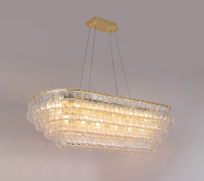Aureon Crystal Pendant Light – Rectangular Gold