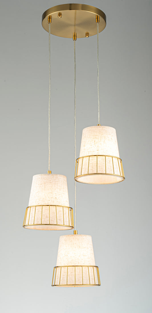 3-Light Brass Pendant Light with E14 Sockets