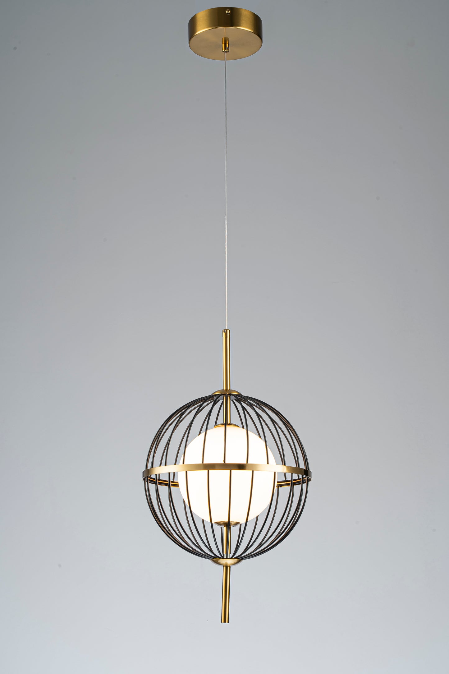 Brass & Black Globe Pendant Light with Glass and Acrylic – LED
