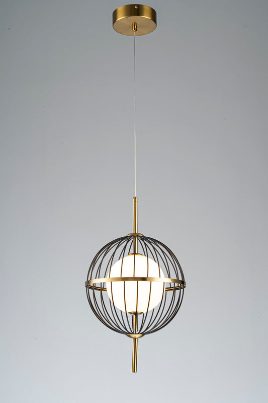 Brass & Black Globe Pendant Light with Glass and Acrylic – LED