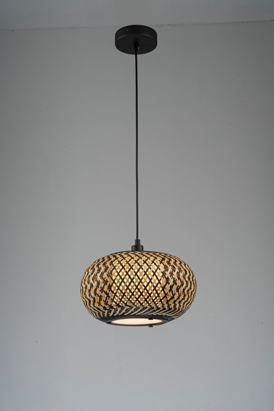 Black Bamboo Pendant Light with E27 Socket