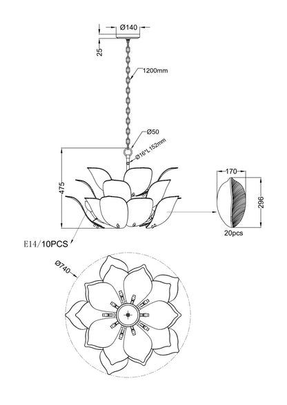 Aurora Amber – 10-Light Brass Pendant with Handcrafted Glass