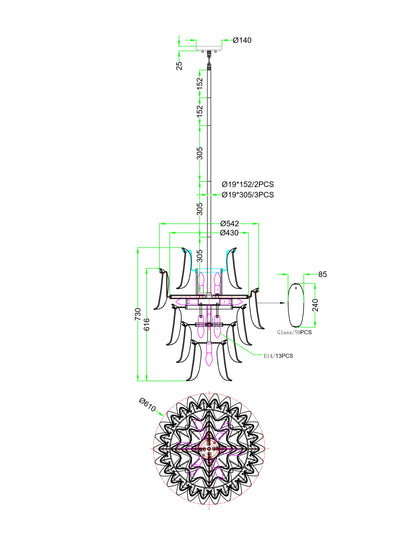 Imperial Amber – Grand 20-Light Pendant with Cracked Glass
