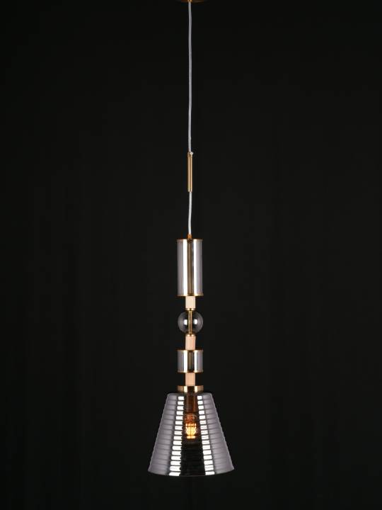 Clara Pendant – Smoky Glass Dome with Gold Frame (E27 Holder)